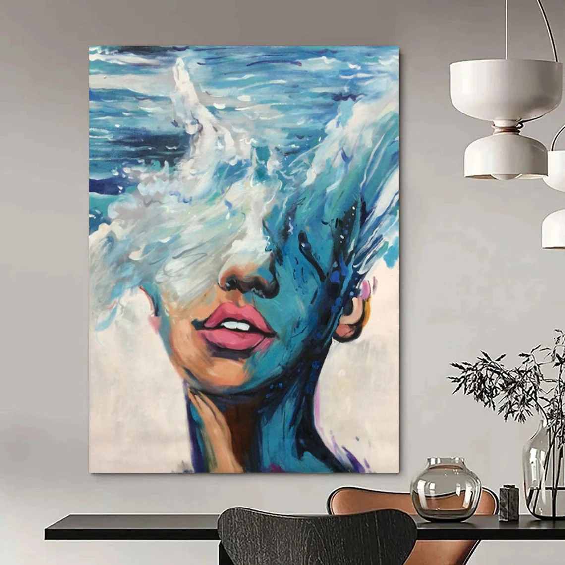 Artist Hand-painted Waves Face Human Wall Artwork 9OC3D